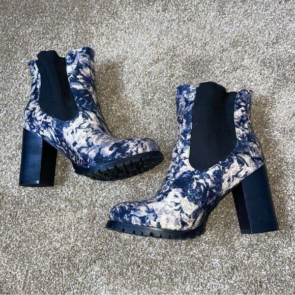 Kling Chelsea ankle fabric upper chunky block heel elastic blue floral SZ 7.5 - Picture 5 of 7